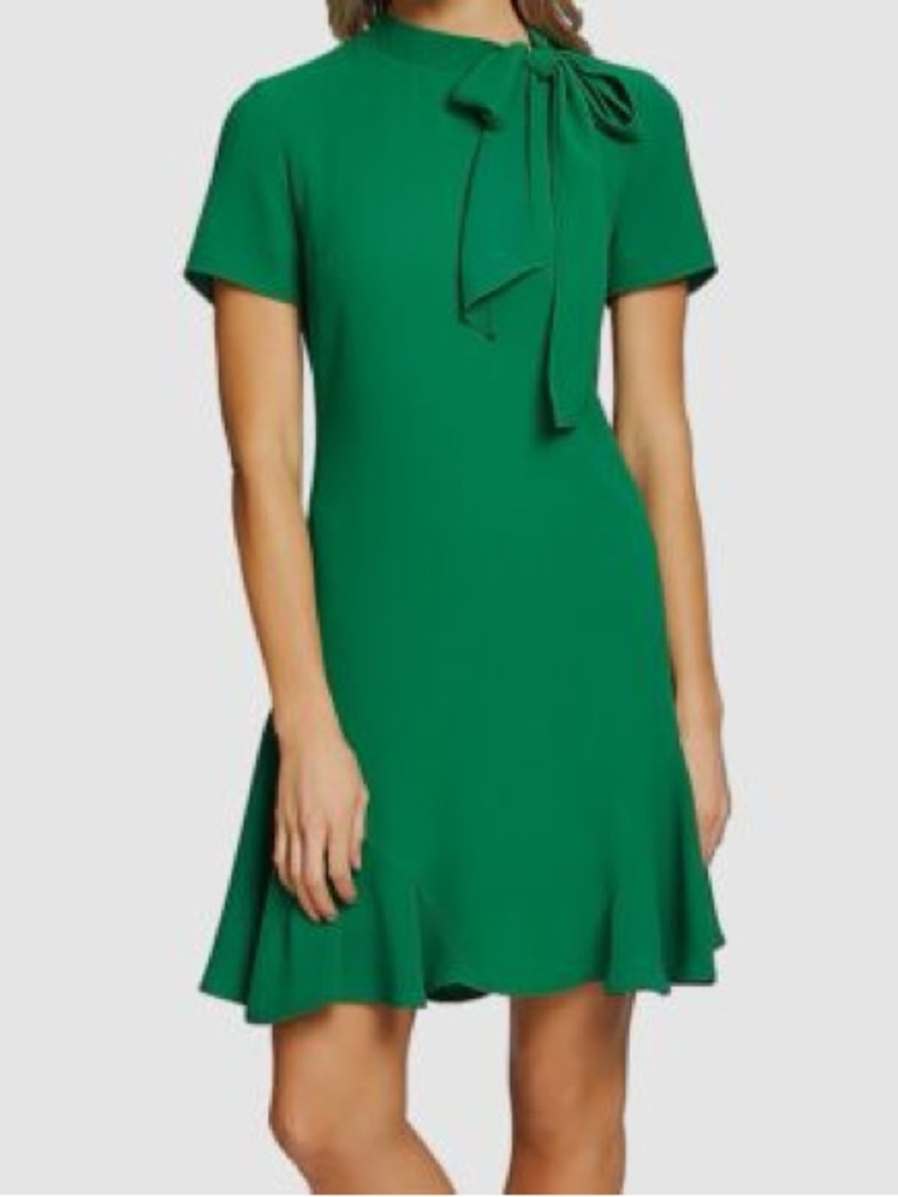 CeCe Lush Green Tie Neck A-Line Ruffle Hem Dress Size 8 NWT